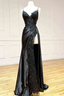 Black Long Appliques Classy Prom Dress With Spaghetti Straps