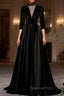 Black Long Sleeve Satin High Neck Evening Prom Dress