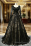 Black Long Sleeves Lace Evening Prom Dress, Black Evening Gown