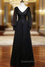 Black Long Sleeves V-neckline Evening Dress, Black Evening Prom Dress