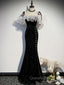 Black Mermaid Long Evening Dress Party Dress, Off Shoulder Black Evening Dress
