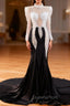 Black Mermaid Long Sleeve Pearls Evening Prom Dress
