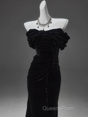Black Mermaid Off-The-Shoulder Velvet Long Evening Prom Dress, Elegant Quinceanera Dress