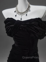 Black Mermaid Off-The-Shoulder Velvet Long Evening Prom Dress, Elegant Quinceanera Dress
