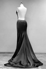 Black Mermaid Open Back Dress With Slit