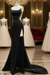 Black Mermaid Open Back Dress With Slit