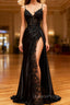Black Mermaid Satin Spaghetti Sraps Evening Prom Dress