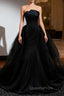 Black Mermaid Satin Tulle Strapless Evening Prom Dress