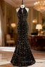 Black Mermaid Sequins Halter Beading Evening Prom Dress