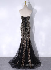 Black Mermaid Sequins Long Evening Prom Dress, Black Evening Dress Party Dress