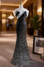 Black Mermaid Sequins Off the Shoulder Evening Prom Dress