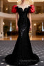 Black Mermaid Sequins Puff Sleeve Evening Prom Dress