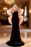 Black Mermaid Velvet Pink Bow Evening Prom Dress
