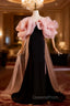Black Mermaid Velvet Pink Flower Evening Prom Dress