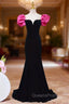 Black Mermaid Velvet Puff Sleeve Backless Evening Prom Dress