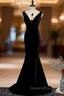 Black Mermaid Velvet See Through V-neck Evening Prom Dress