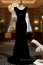 Black Mermaid Velvet V-neck Backless Pearls Evening Prom Dress