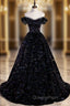 Black Off Shoulder Shiny Beaded Long Evening Prom Dress A-line Black Evening Dress Evening Prom Dress shops