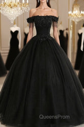 Black Off Shoulder Sweet 16 Evening Dress with Lace Black Evening Dress Evening Prom Dress shops