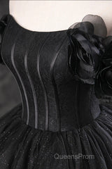 Black Off Shoulder Tulle Lace-Up Sweet 16 Dress, Black Long Party Dress Evening Prom Dress