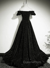 Black Off Shoulder Velvet Long Party Dress Evening Prom Dress, Black Simple Evening Dress