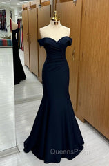 Black Off-the-shoulder Sweetheart Sleeveless Long Mermaid Evening Prom Dress
