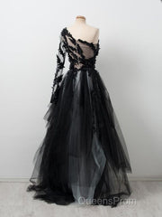 Black One Shoulder Tulle Long Evening Prom Dress Evening Dress