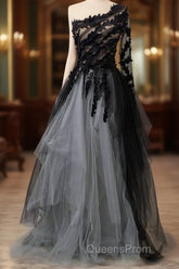 Black One Shoulder Tulle Long Evening Prom Dress Evening Dress