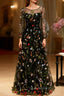 Black Print Long Sleeve Evening Prom Dress