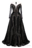 Black Prom Dresses A-line Heavily Beading Long Sleeves Women Evening Dresses
