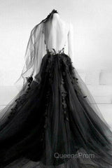 Black Round Neck Tulle Lace Long Evening Prom Dress Black Tulle Formal Dress