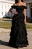 Black Ruffled A-Line Square Neck Long Prom Dress