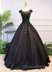 Black Satin Long Party Dress Evening Gown A Line Floor Length Evening Prom Dress Elegant
