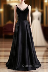 Black Satin Spaghetti Straps Evening Prom Dress