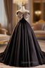 Black Satin Strapless Gold Bow Evening Prom Dress