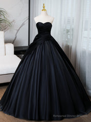 Black Satin Sweetheart Pleats Quinceanera Dress