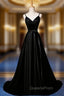 Black Satin Tulle Spaghetti Straps Evening Prom Dress