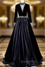 Black Satin Velvet Long Sleeve Crystal Evening Prom Dress