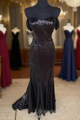 Black Sequin Off Shoulder Mermaid Dress