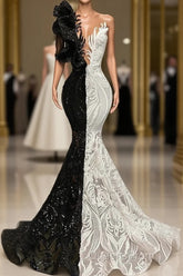 Black Sequin Trumpet Mermaid Long Sleeve Evening Prom Dress