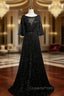 Black Sequins Bell Sleeve Evening Prom Dress