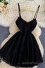 Black Short Homecoming Dress A Line Mini Dress