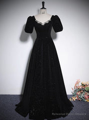 Black Short Sleeve Crystal Prom Dress