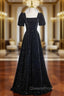 Black Short Sleeves A-line Simple Evening Prom Dress, Black Party Dress Bridesmaid Dress