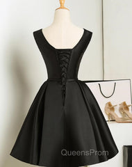Black Short V-neckline Knee Length Party Dress, Black Homecoming Dress Evening Prom Dress