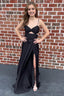Black Spaghetti Straps Cut Out Long Prom Dress with Slit