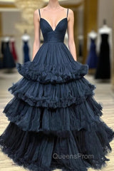 Black Spaghetti Straps Pleats Evening Prom Dress