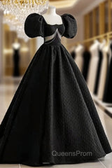 Black Square Puff Sleeve Backless Evening Prom Dress