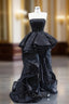 Black Strapless Sequins Pearls Evening Prom Dress