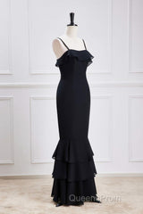 Black Straps Ruffle Multi-Layer Chiffon Maxi Dress